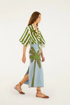 Green Stripes Palms Crop Top