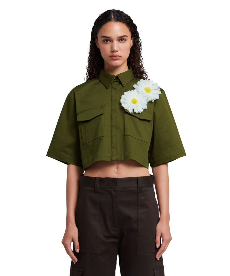 Floral-Appliqué Cropped Shirt
