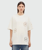 Cream T-Shirt With Floral Embroidery