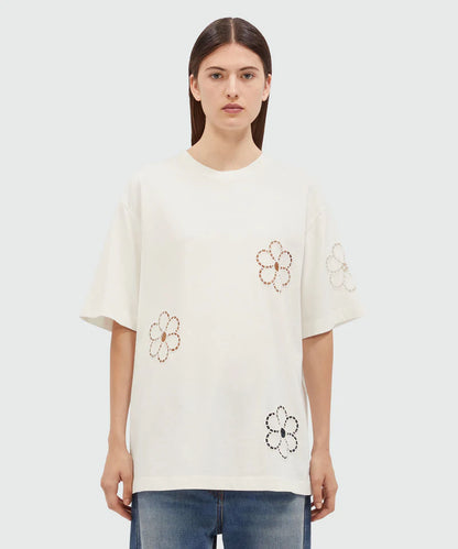 Cream T-Shirt With Floral Embroidery