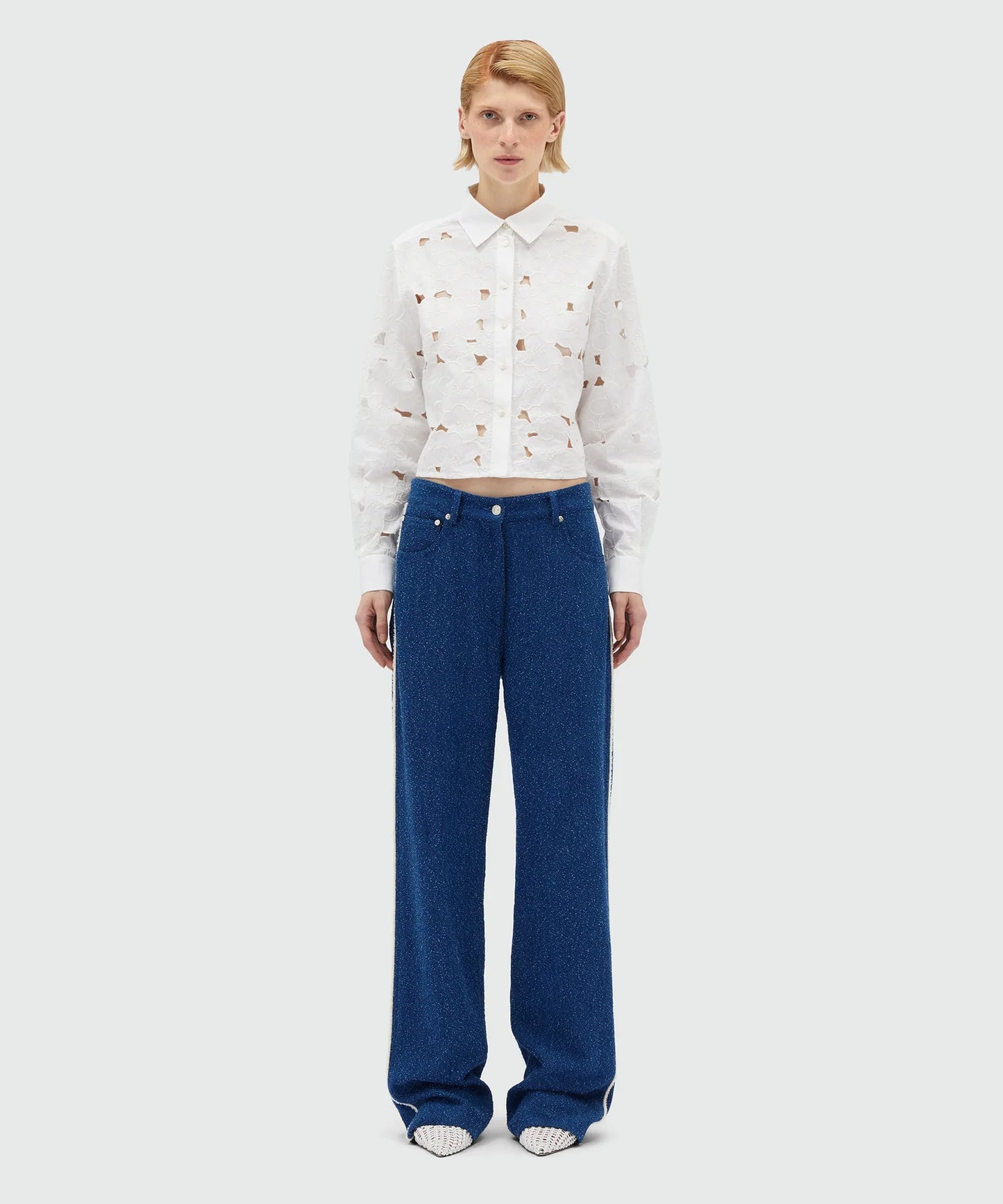 Blue Bouclé Denim Trousers