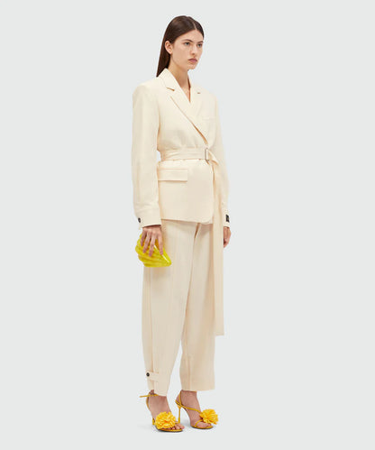 Ivory Flamed Viscose Canvas Trousers