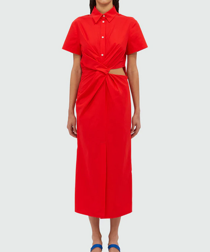 Red Cotton Midi Dress