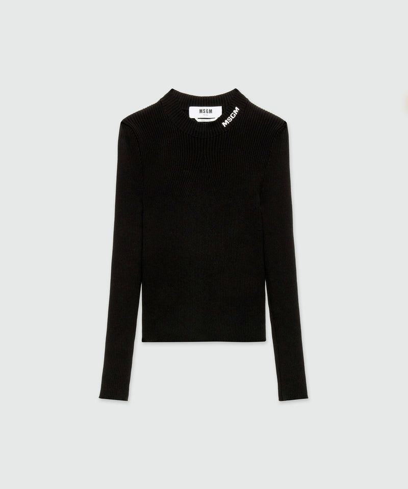 Black Ribbed Stretch Sweater