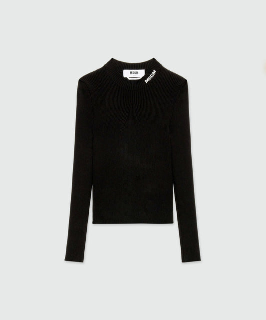 Black Ribbed Stretch Sweater