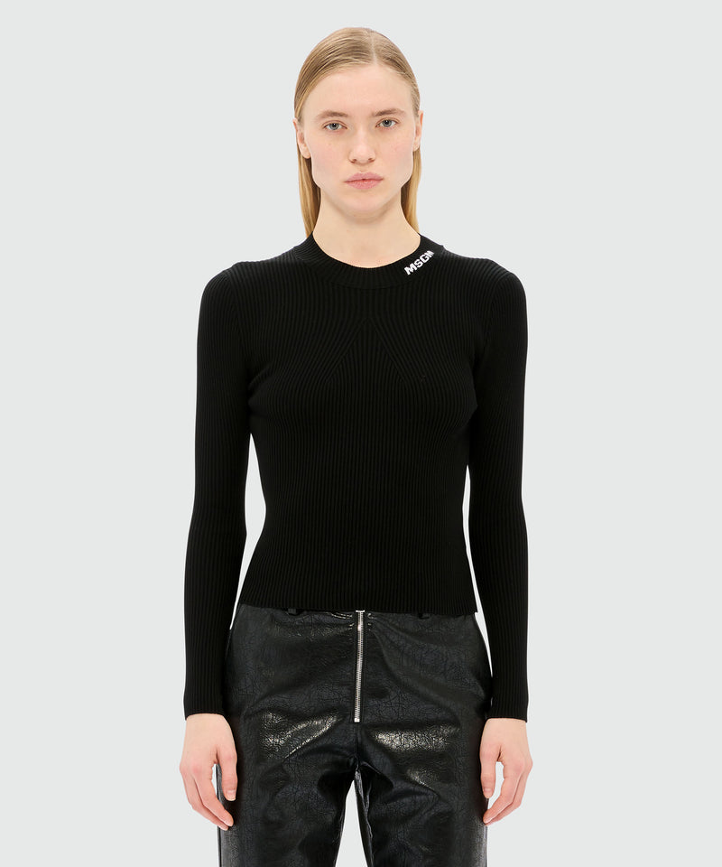 Black Ribbed Stretch Sweater