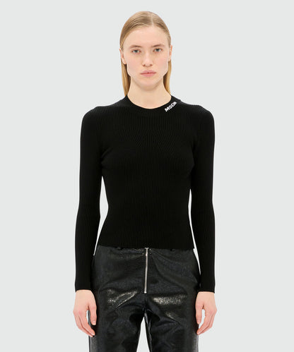 Black Ribbed Stretch Sweater