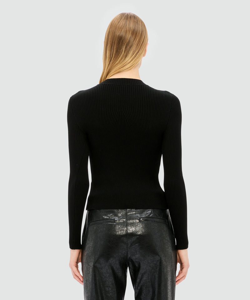 Black Ribbed Stretch Sweater