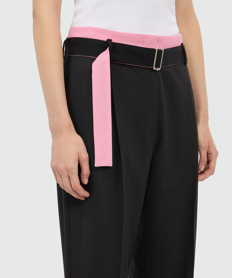 Black Palazzo Trousers Pink Belt