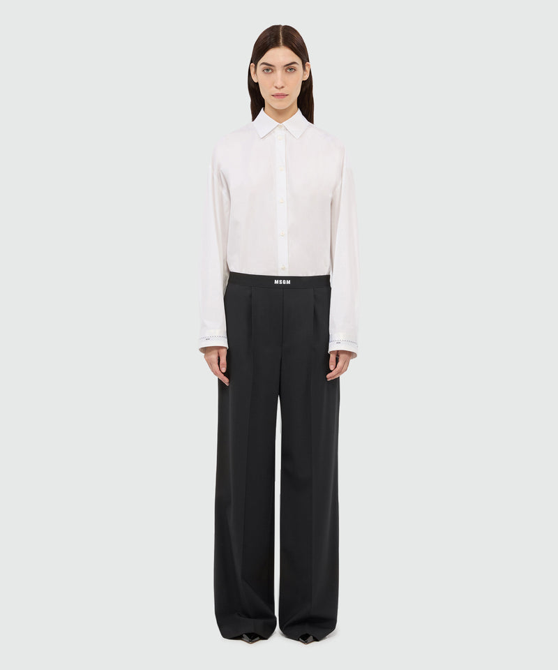 Logo Waistband Black Palazzo Trousers