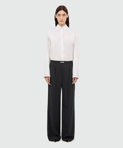 Logo Waistband Black Palazzo Trousers