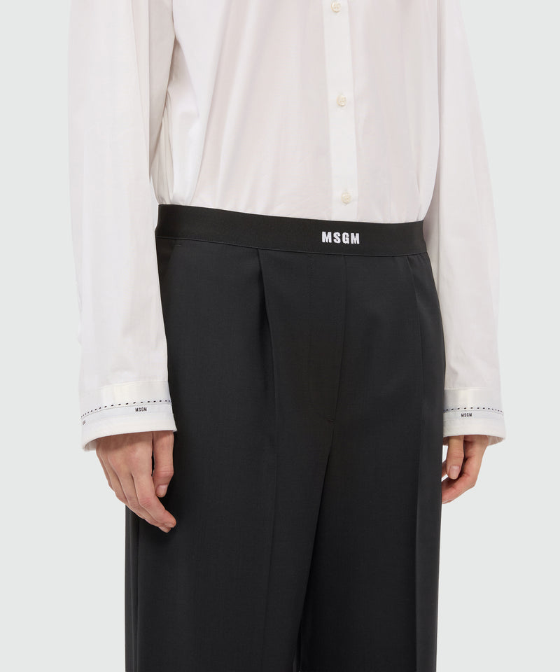 Logo Waistband Black Palazzo Trousers