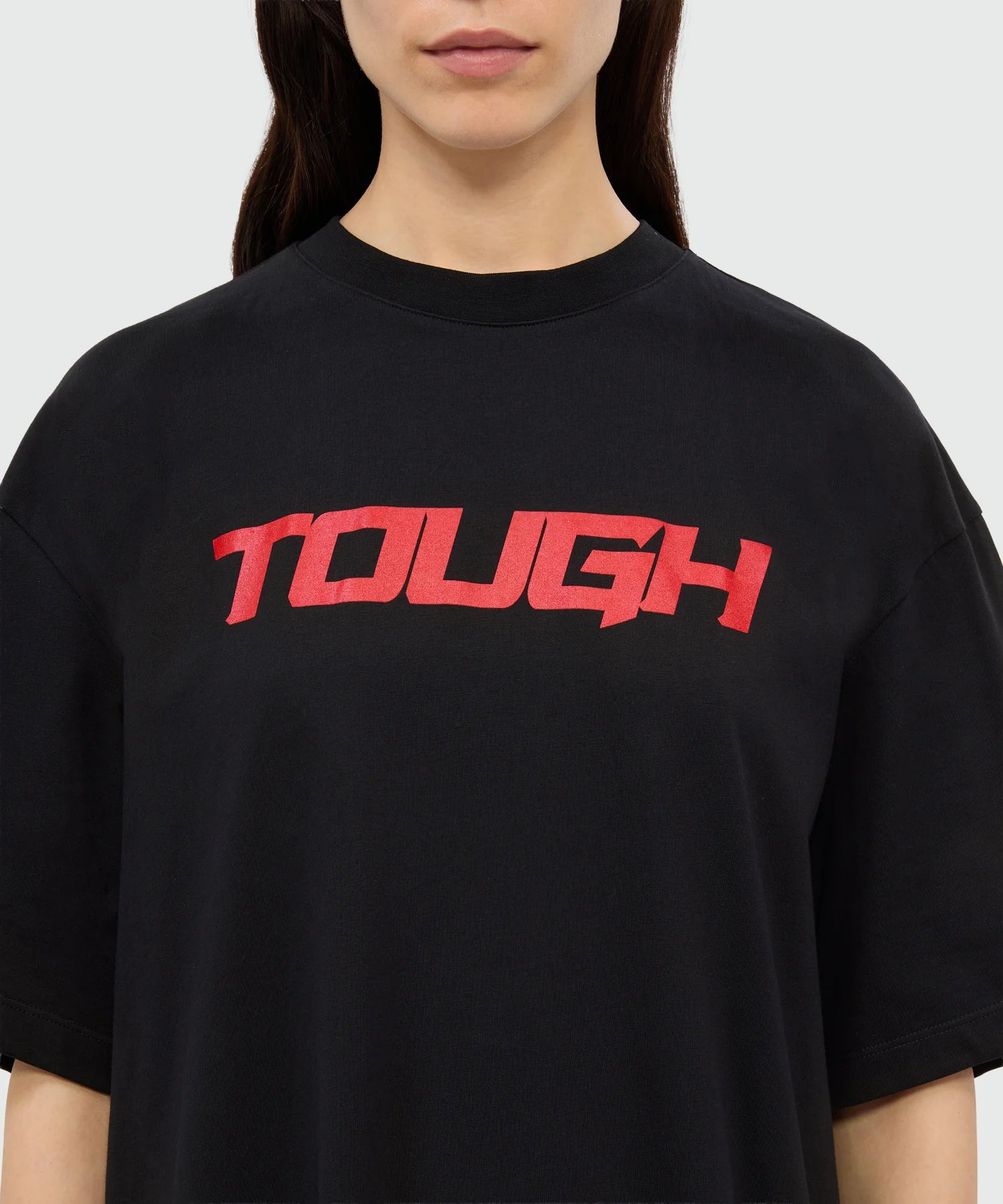 Long Black Dress In Mixed Tulle With Print