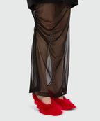 Long Black Dress In Mixed Tulle With Print