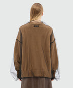 Beige Wool Blend Cardigan With Tulle Layer