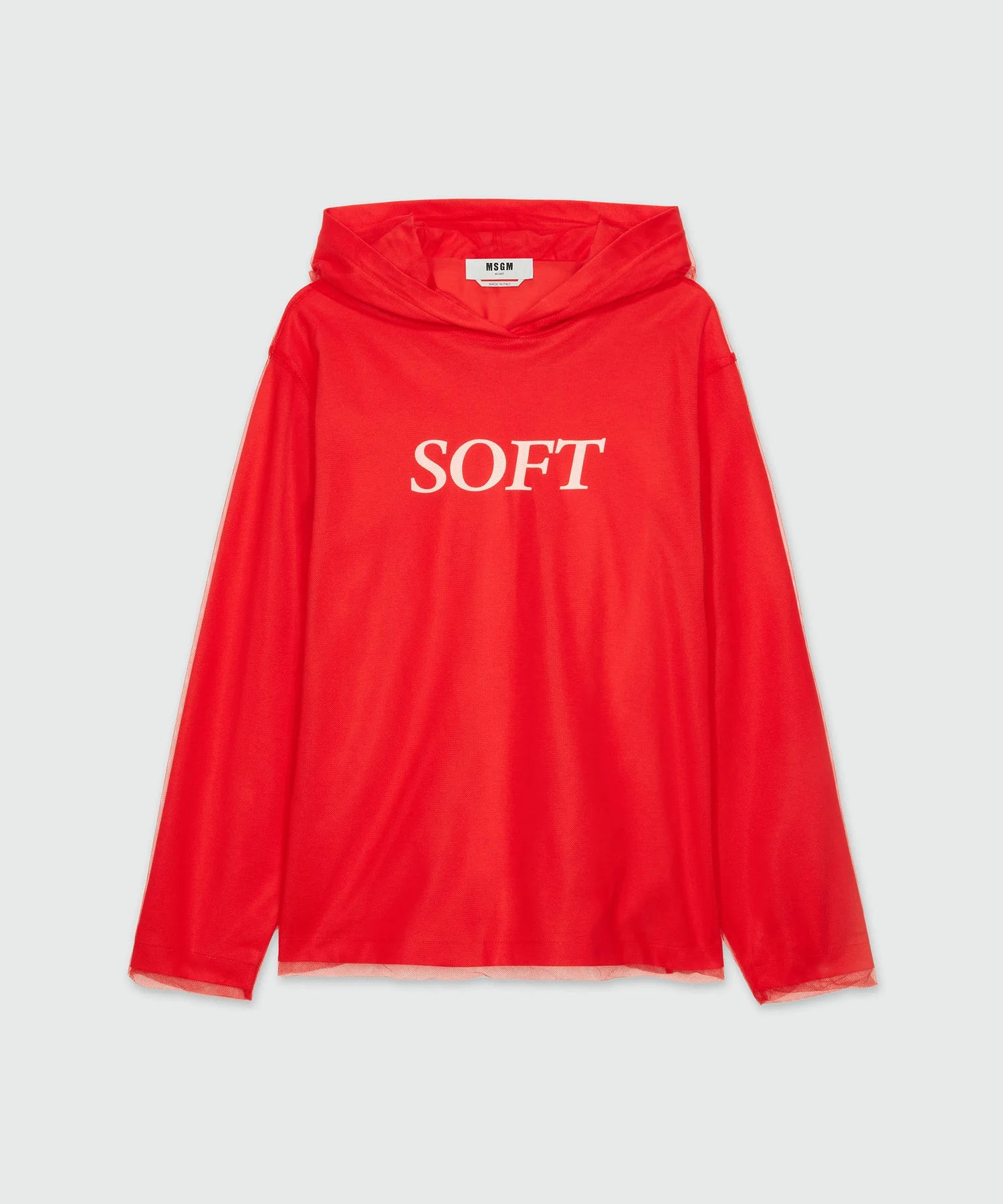 Red Hooded Sweatshirt In Tulle And Cotton