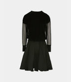 Bi-Material Girls Black Dress