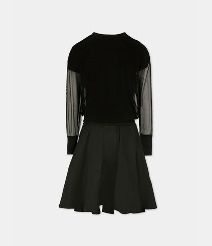 Bi-Material Girls Black Dress