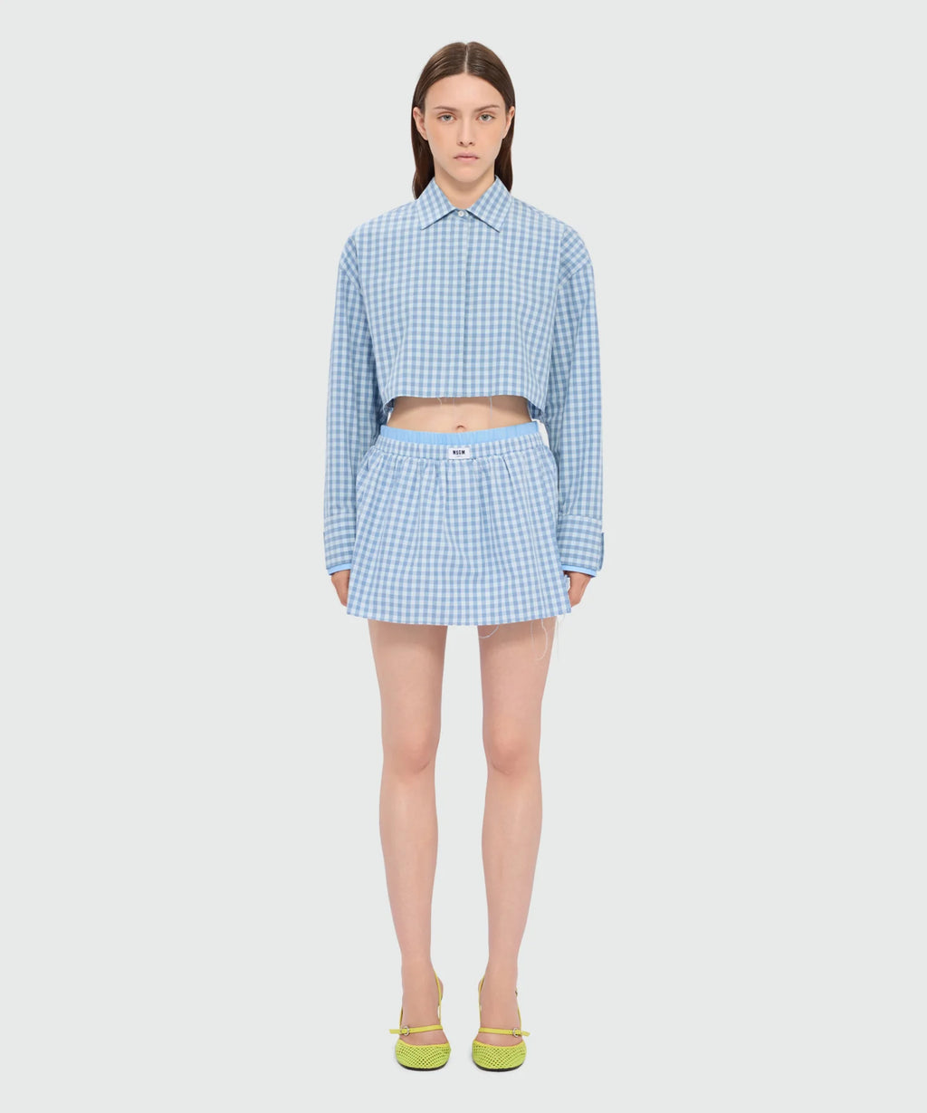 Light Blue Micro-Check Bermuda Shorts