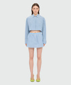 Light Blue Micro-Check Bermuda Shorts