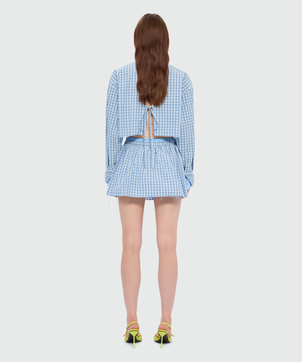 Light Blue Micro-Check Bermuda Shorts