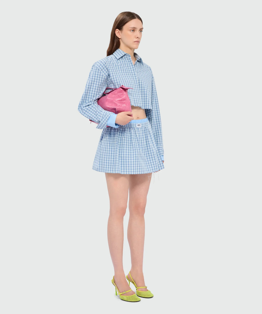 Light Blue Micro-Check Bermuda Shorts