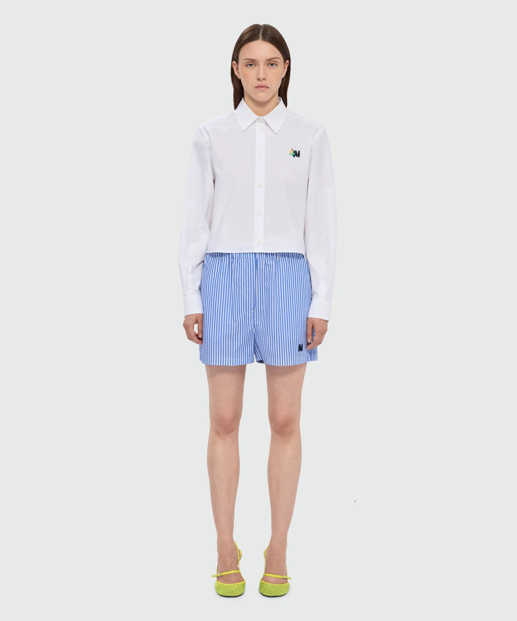 Blue Striped Poplin Bermuda Shorts