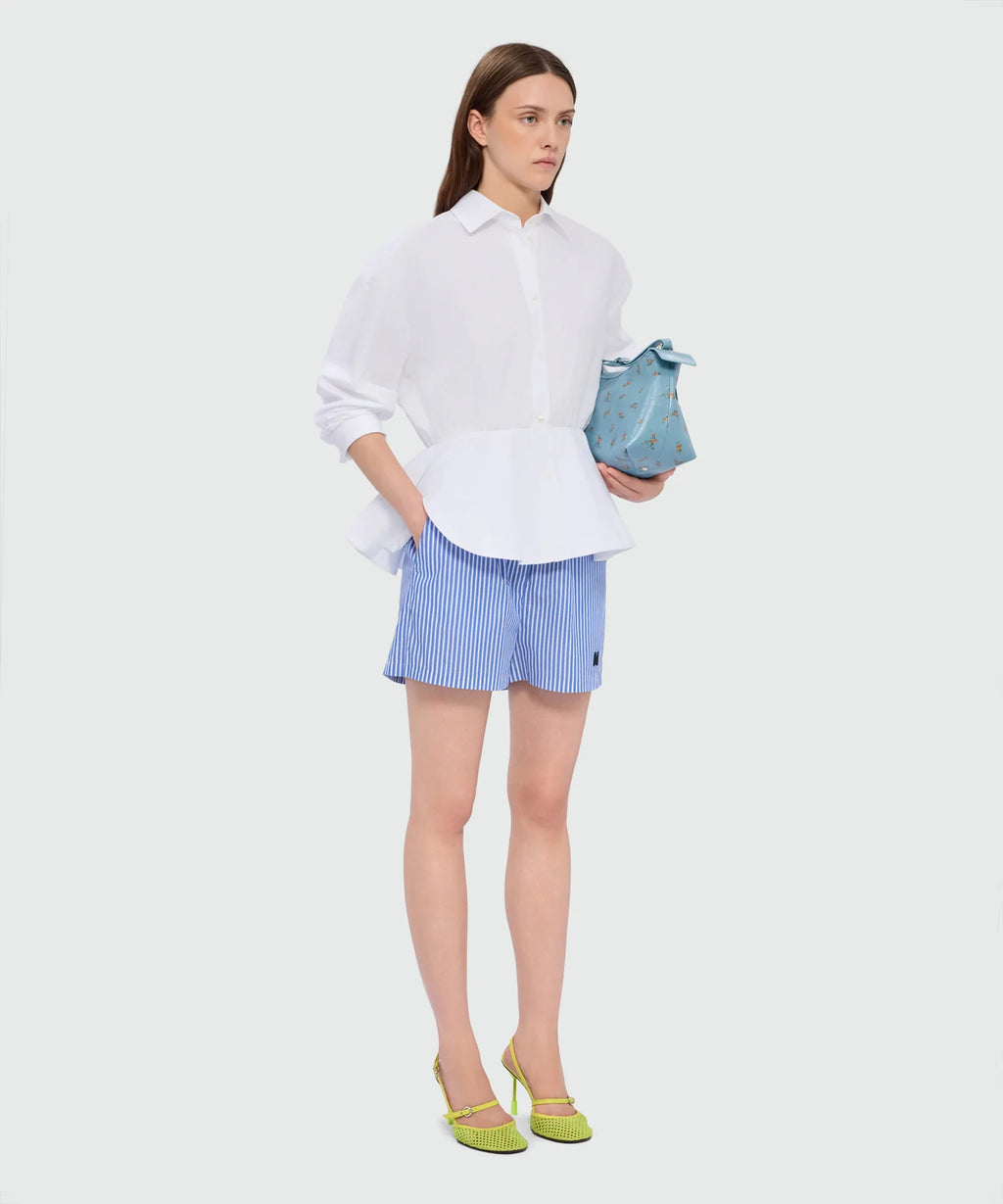 Blue Striped Poplin Bermuda Shorts