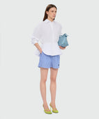 Blue Striped Poplin Bermuda Shorts