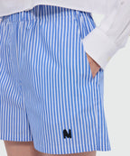 Blue Striped Poplin Bermuda Shorts