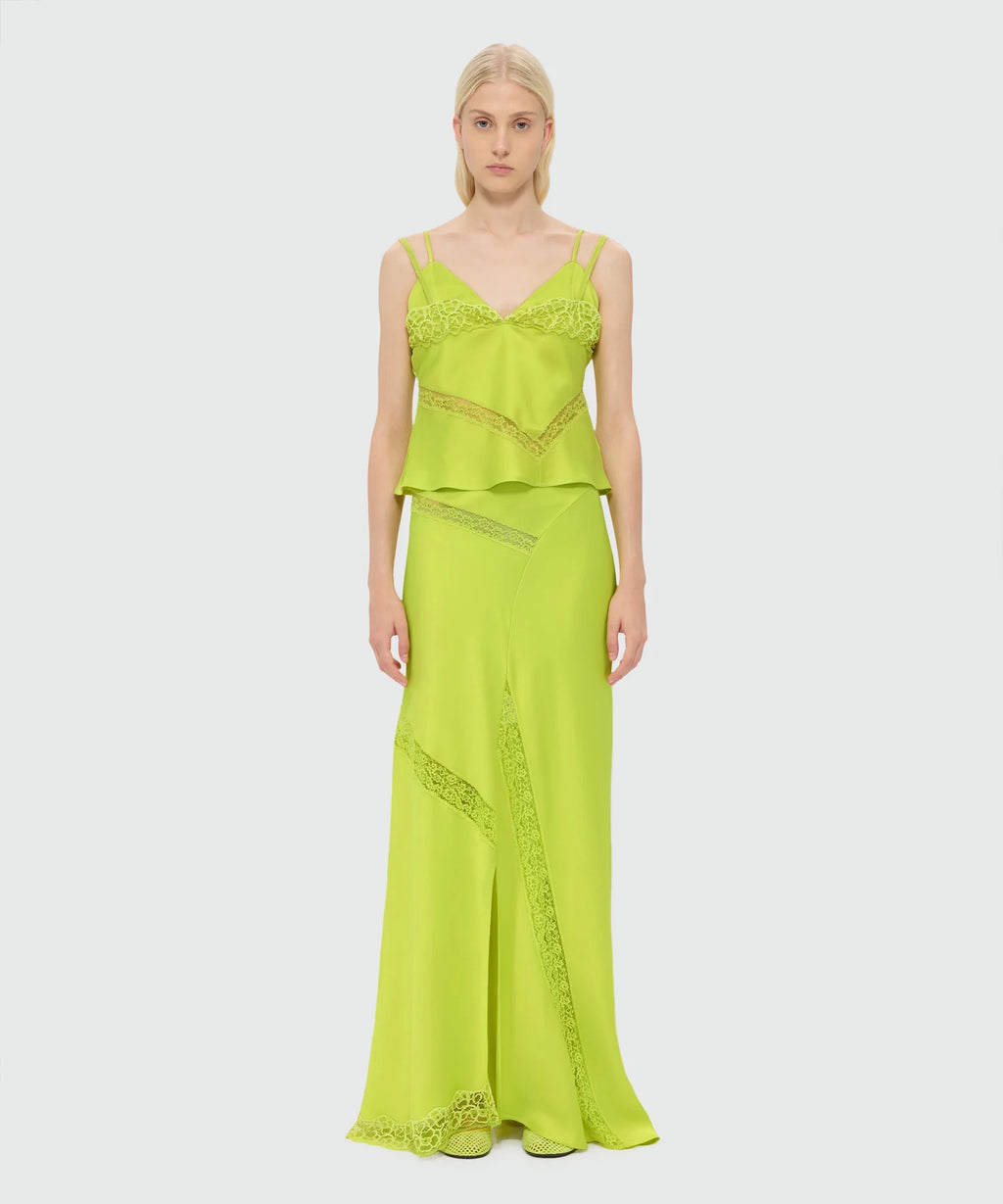 Lime Long Satin Skirt