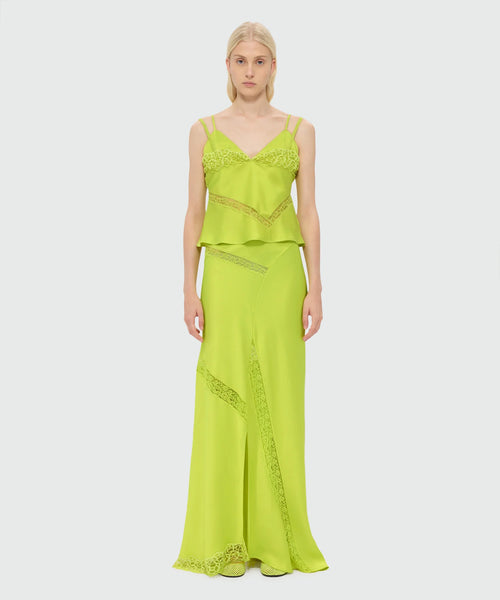 Lime Long Satin Skirt