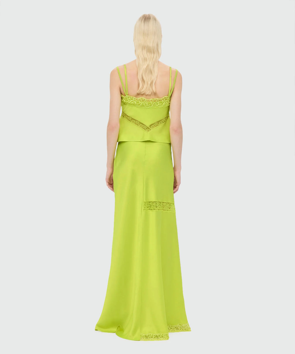 Lime Long Satin Skirt