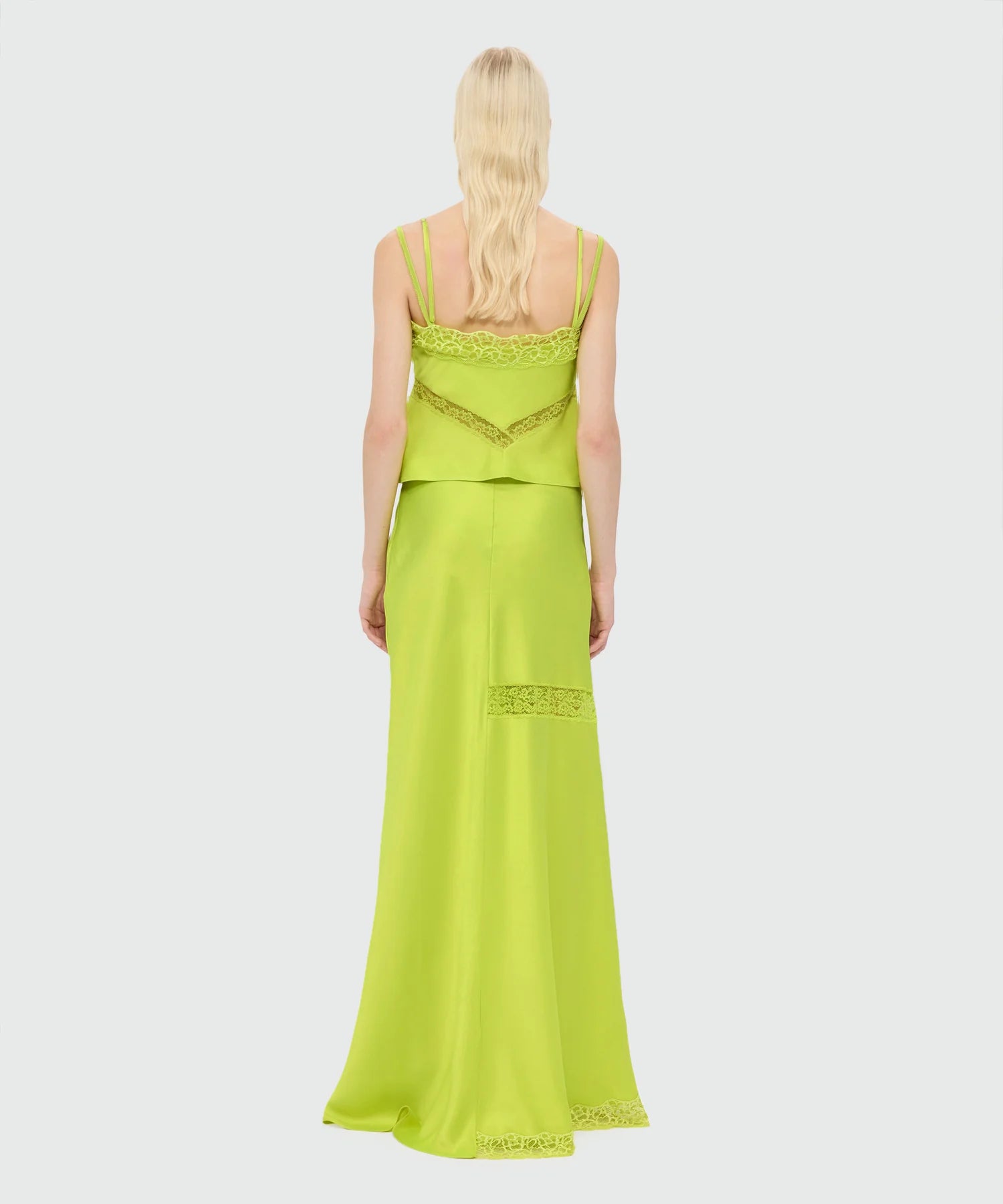 Lime Long Satin Skirt