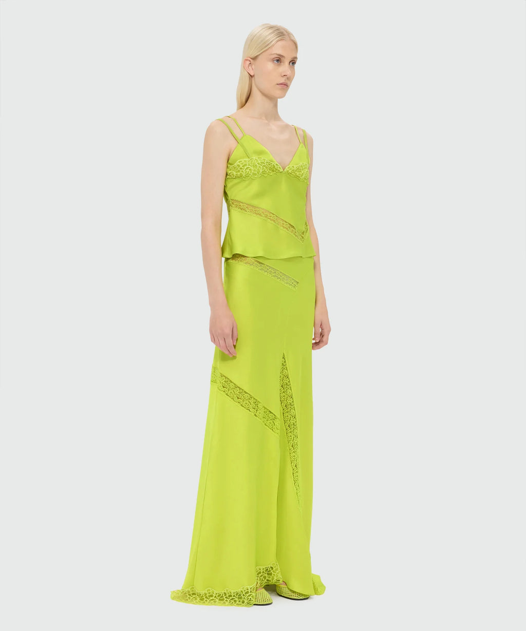 Lime Long Satin Skirt