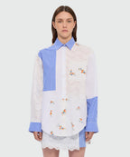 Blue Patchwork Shirt With Lace Detail