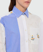 Blue Patchwork Shirt With Lace Detail