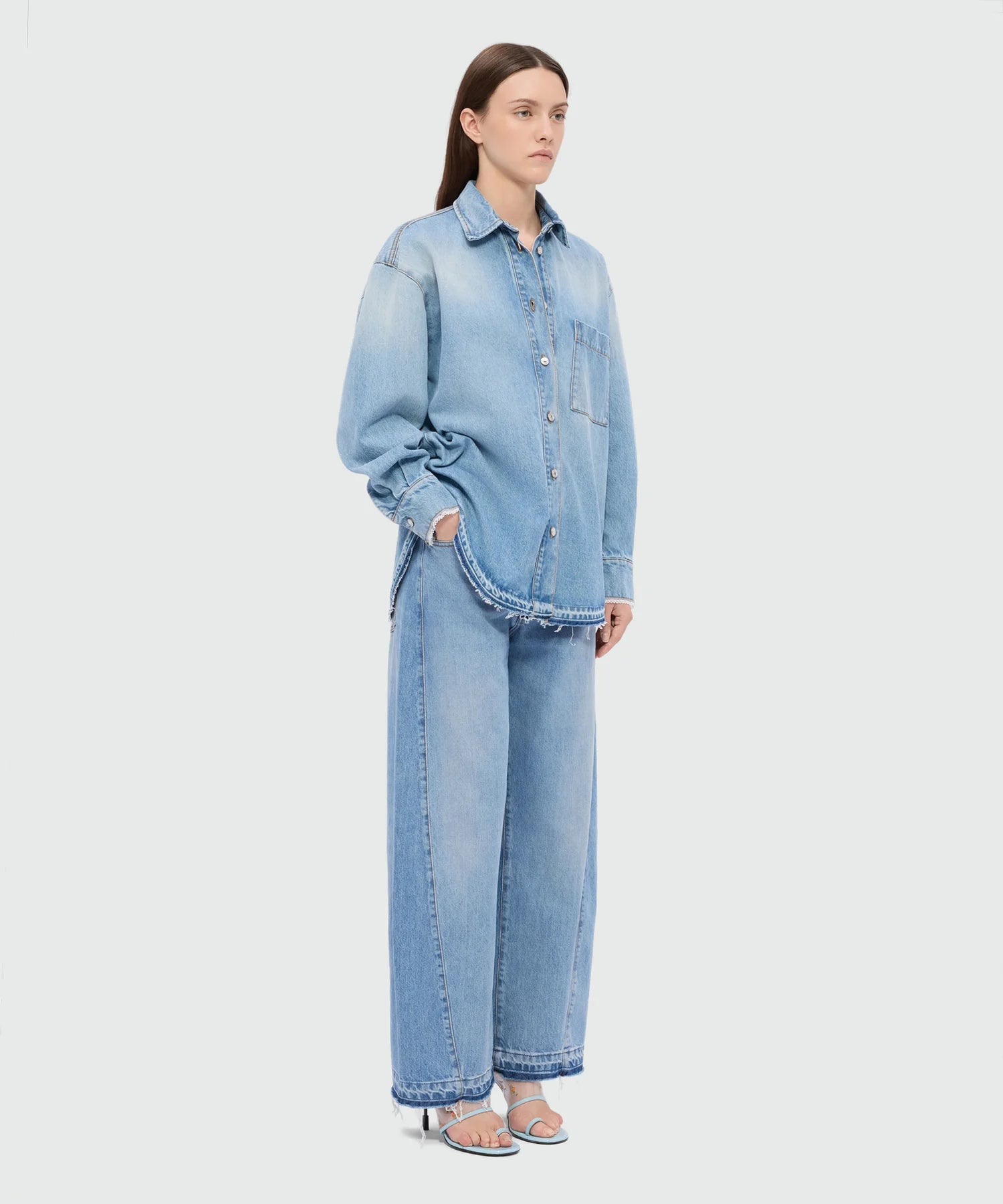 Light Stone-Washed Five-Pocket Denim Trousers