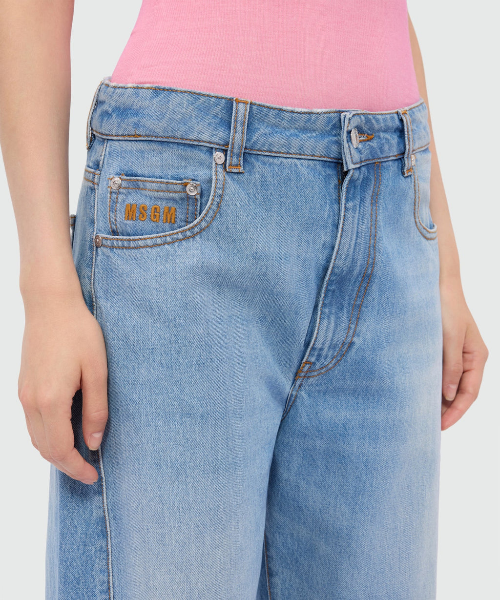 Light Stone-Washed Five-Pocket Denim Trousers