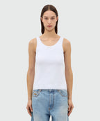 White Ribbed Cotton Top With Lace Trim