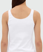 White Ribbed Cotton Top With Lace Trim