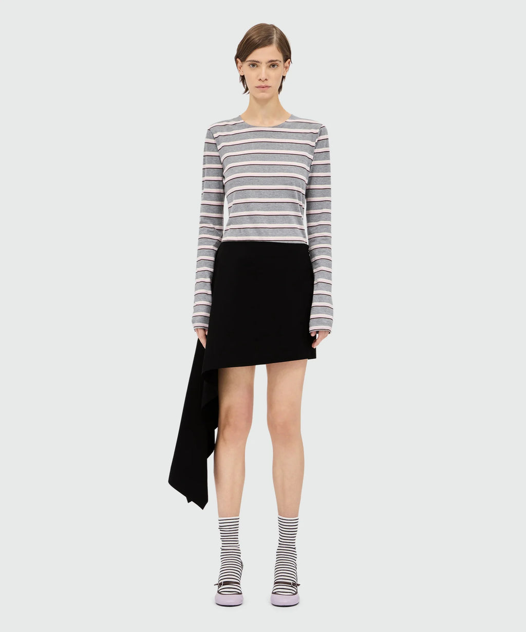 Black Cotton Poplin Mini Skirt With Asymmetrical Detail