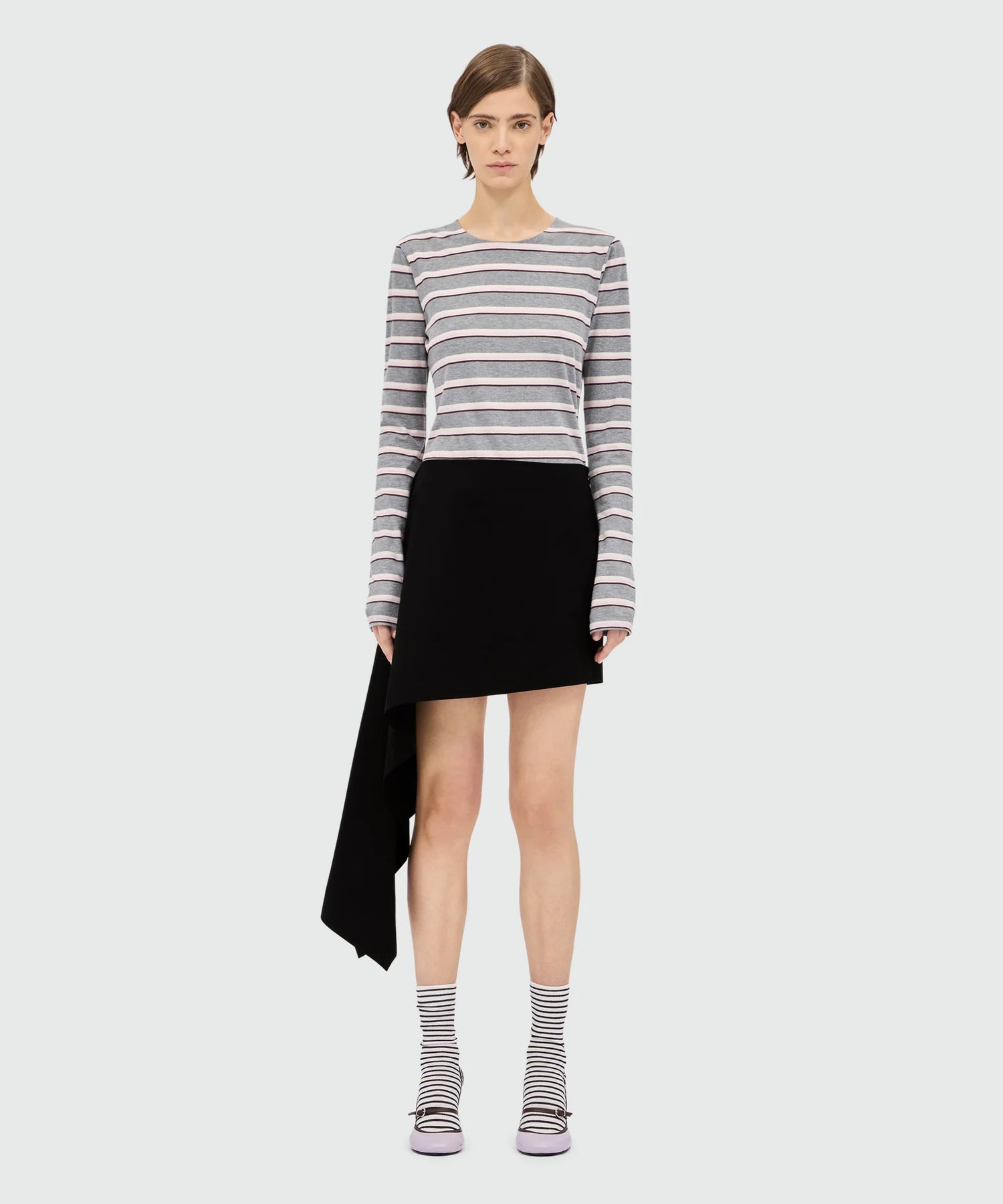 Black Cotton Poplin Mini Skirt With Asymmetrical Detail