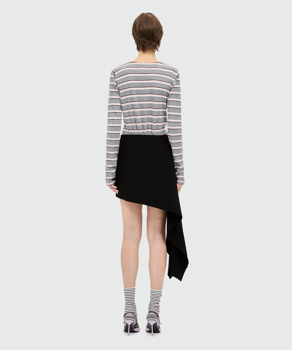 Black Cotton Poplin Mini Skirt With Asymmetrical Detail