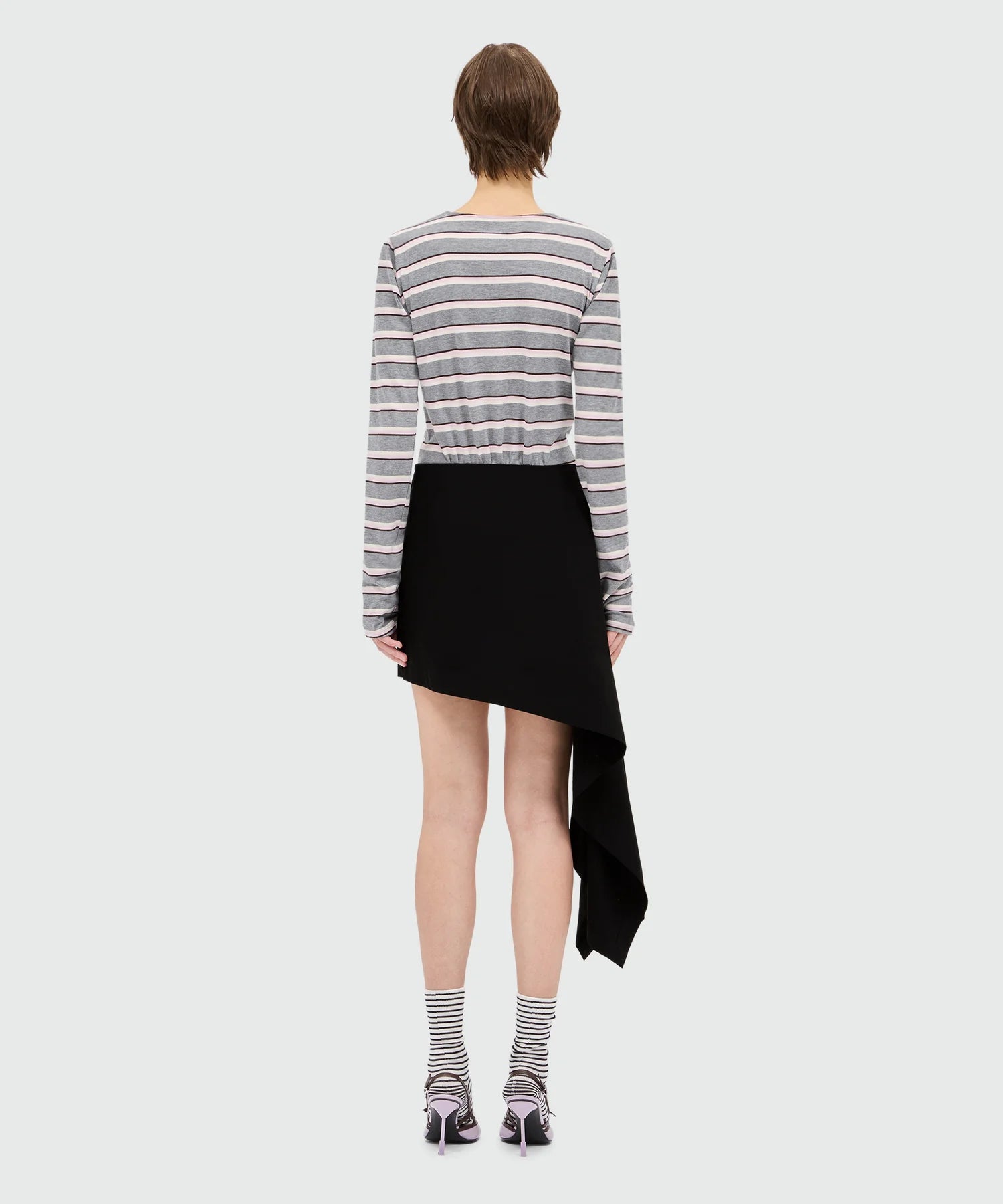 Black Cotton Poplin Mini Skirt With Asymmetrical Detail