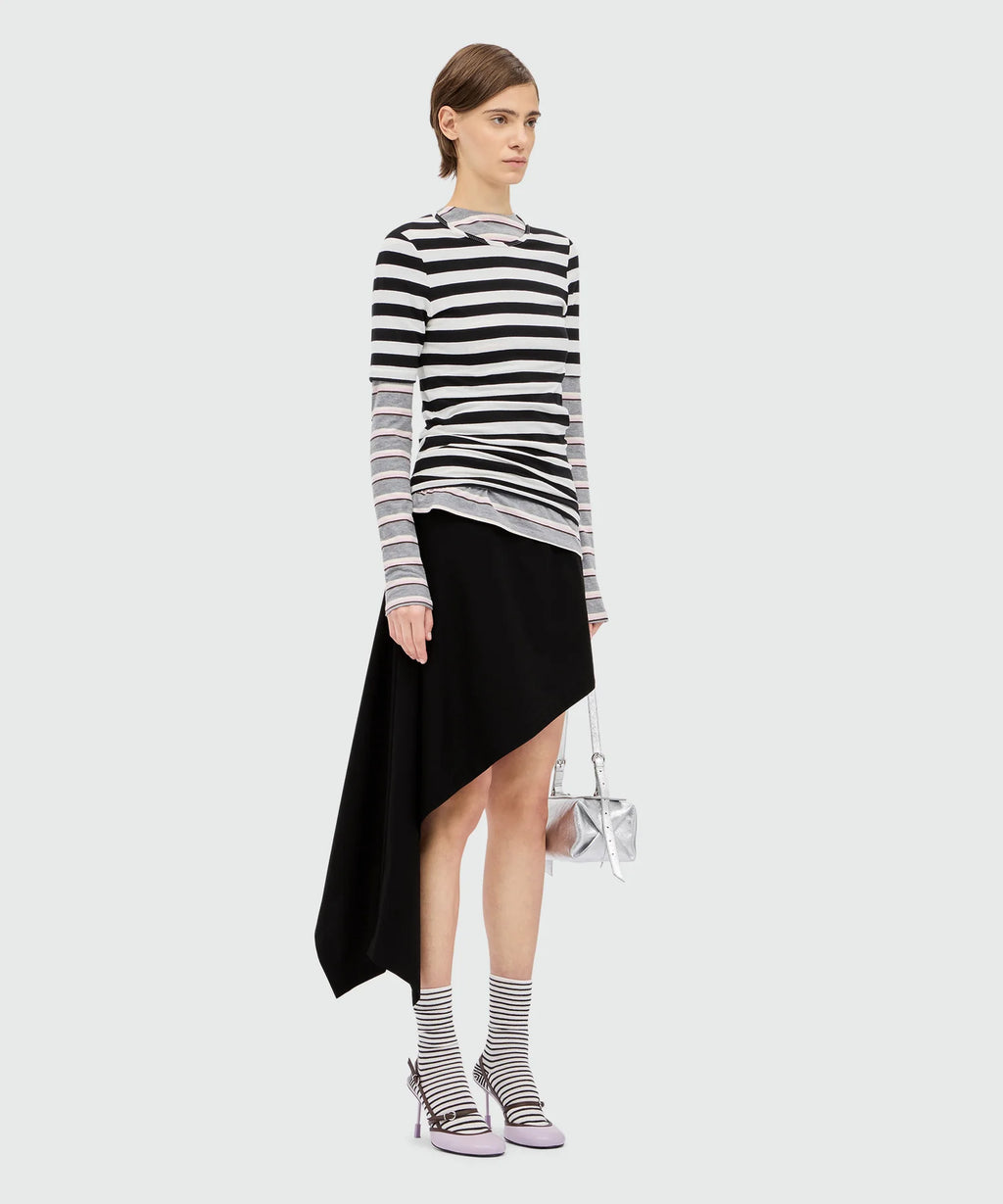 Black Cotton Poplin Mini Skirt With Asymmetrical Detail