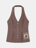 Brown Halter Vest With Patch
