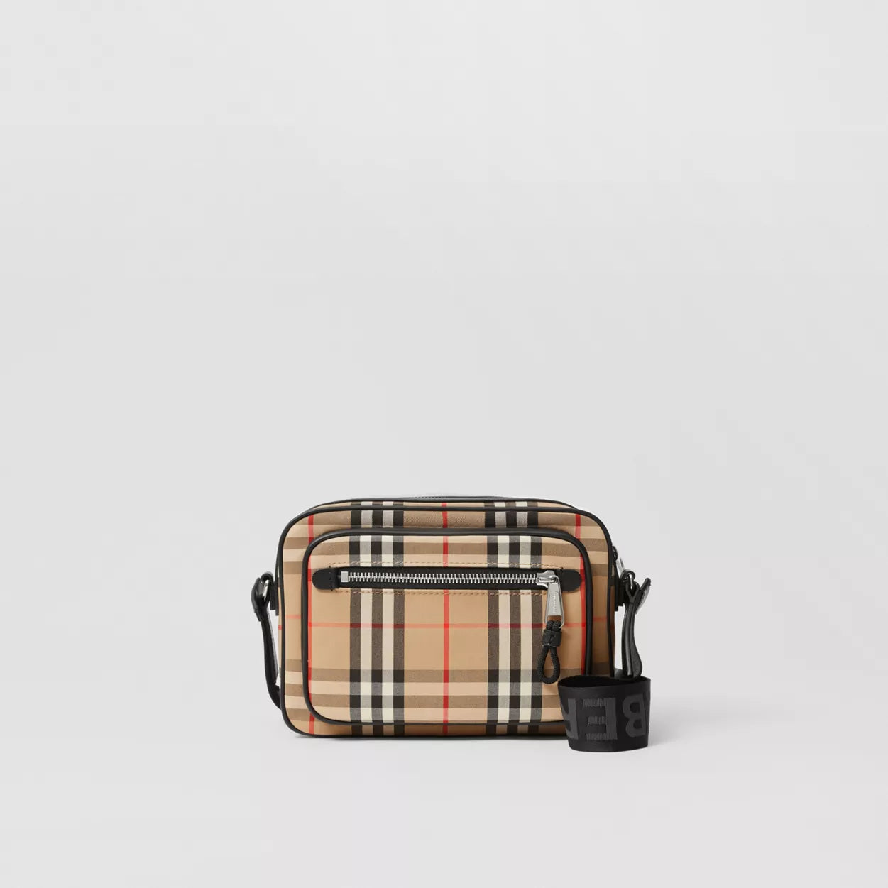 Check and Leather Crossbody Bag
