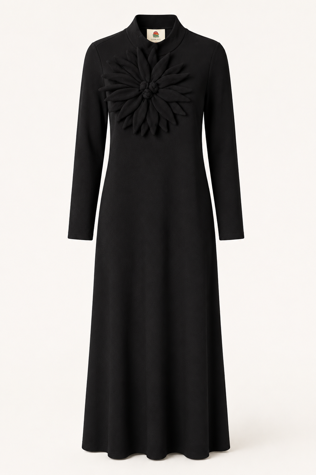 Black 3D Flower High-Neck Maxi Dress