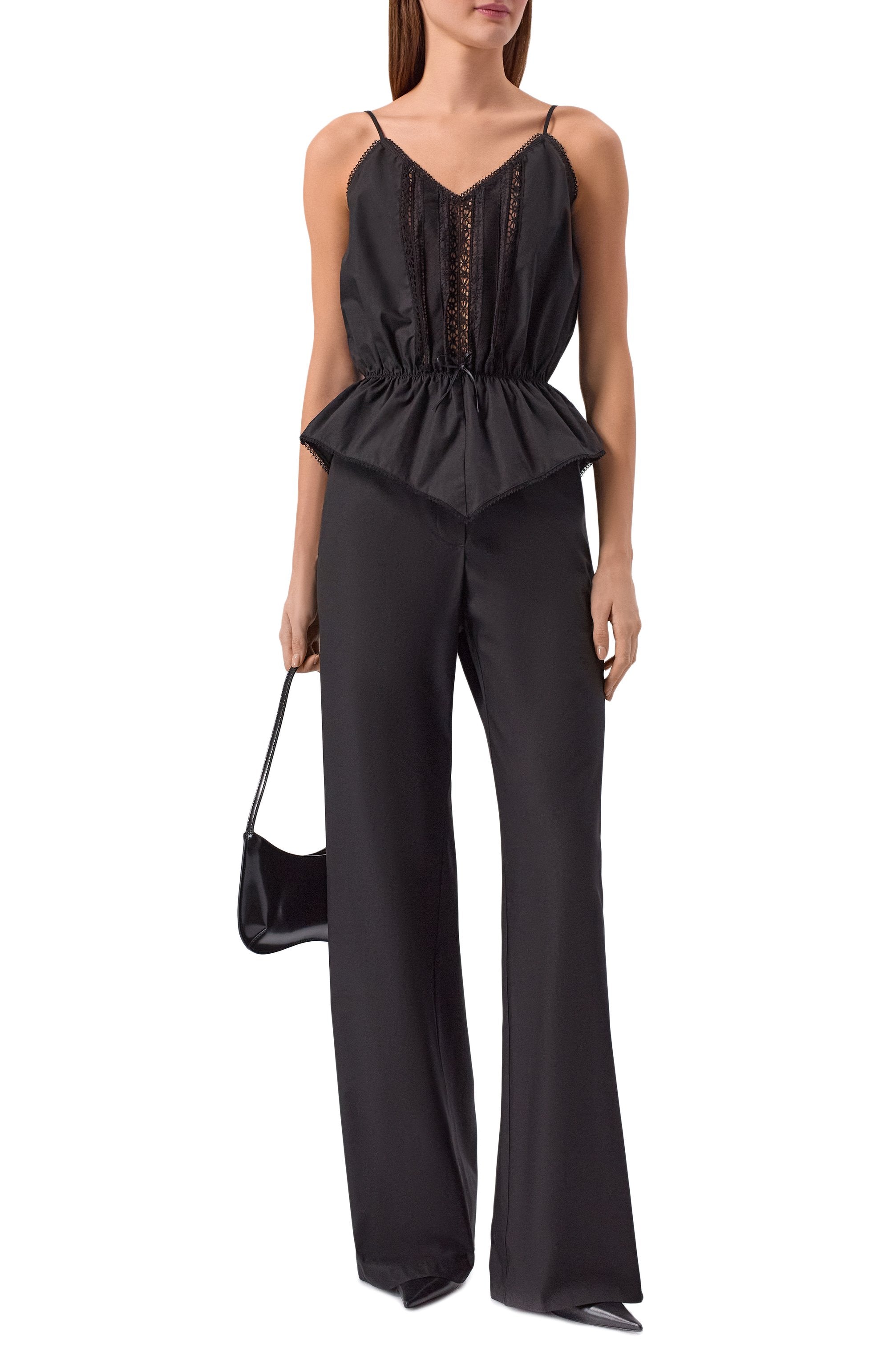 Lace Panel Cotton Wide-Leg Pants